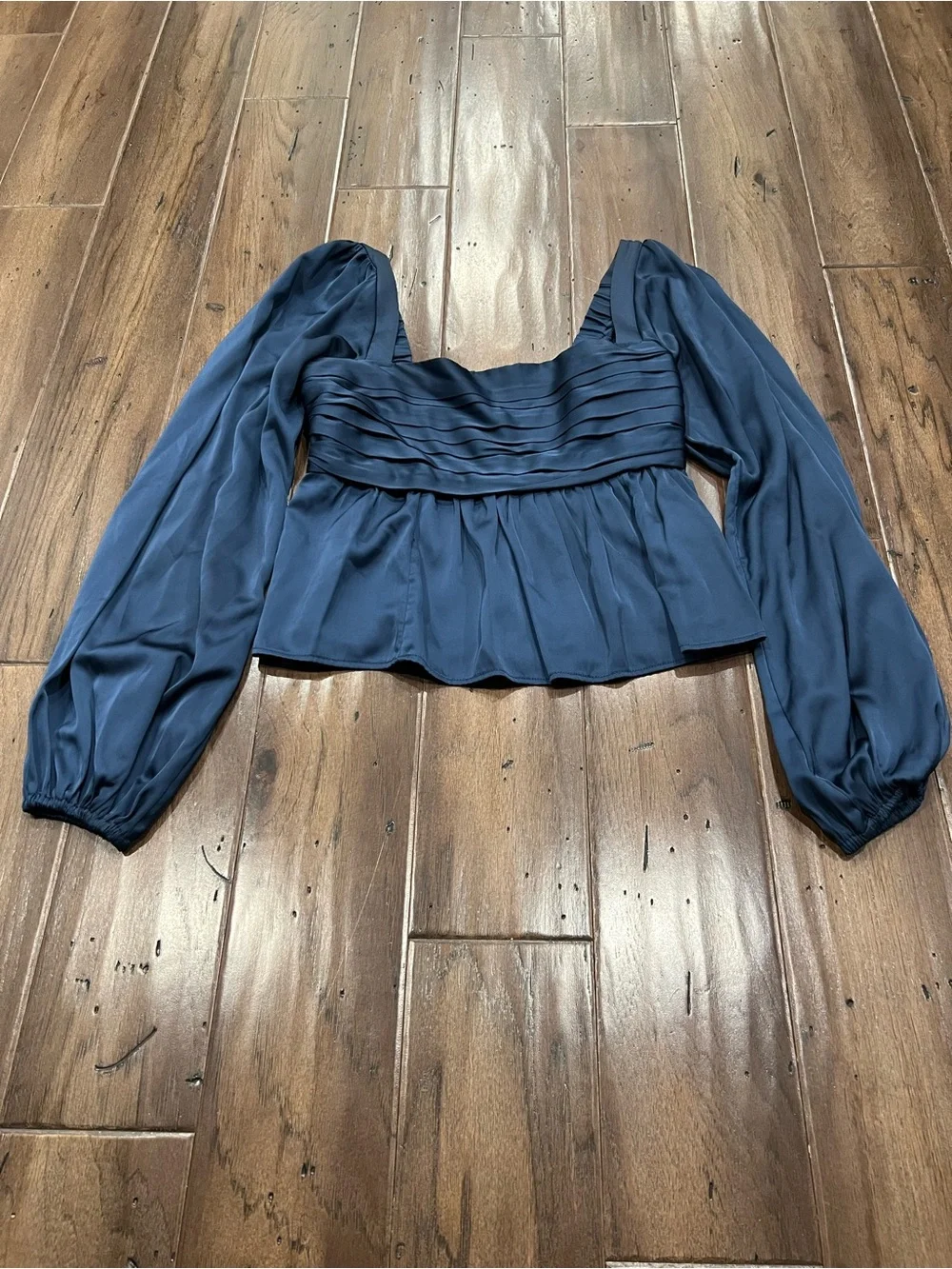 Abercrombie & Fitch Navy Square Neck Pleated Peplum Blouse